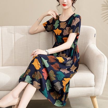 Cotton and silk dress for middle-aged summer