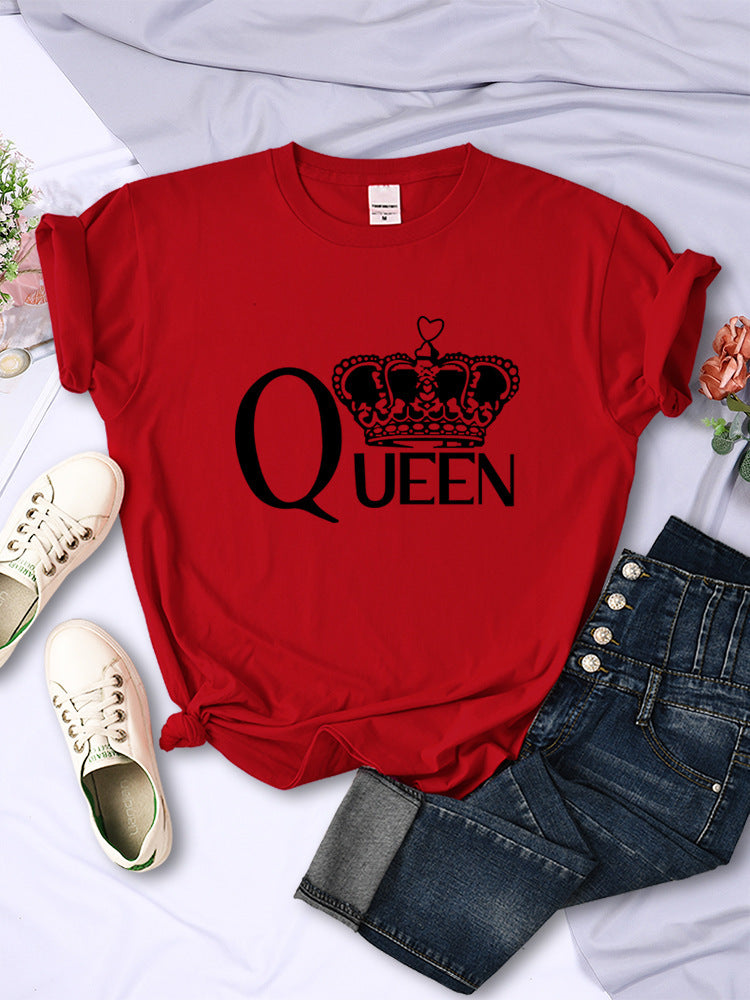 Queen'S Big Crown Printed Women T Shirts Breathable Summer by Glamytek