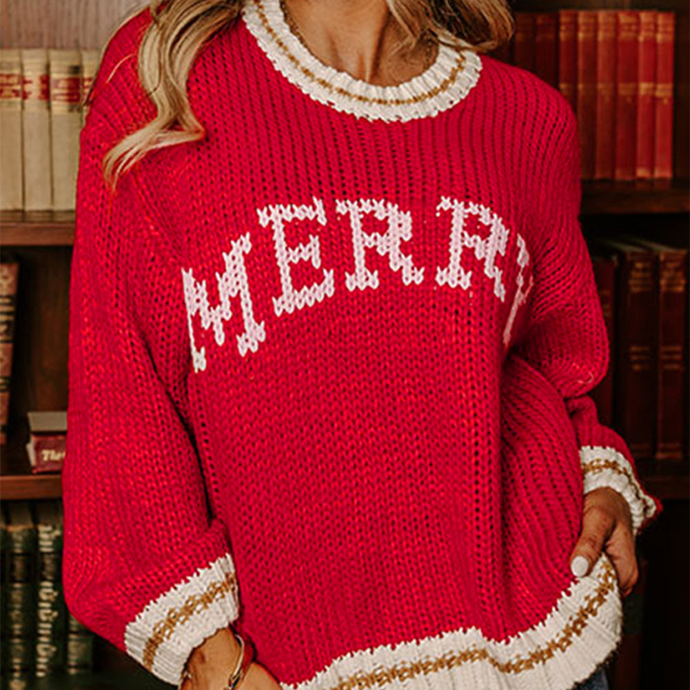 Christmas Sled Alphabet Knitting Color Matching Sweater by Glamytek