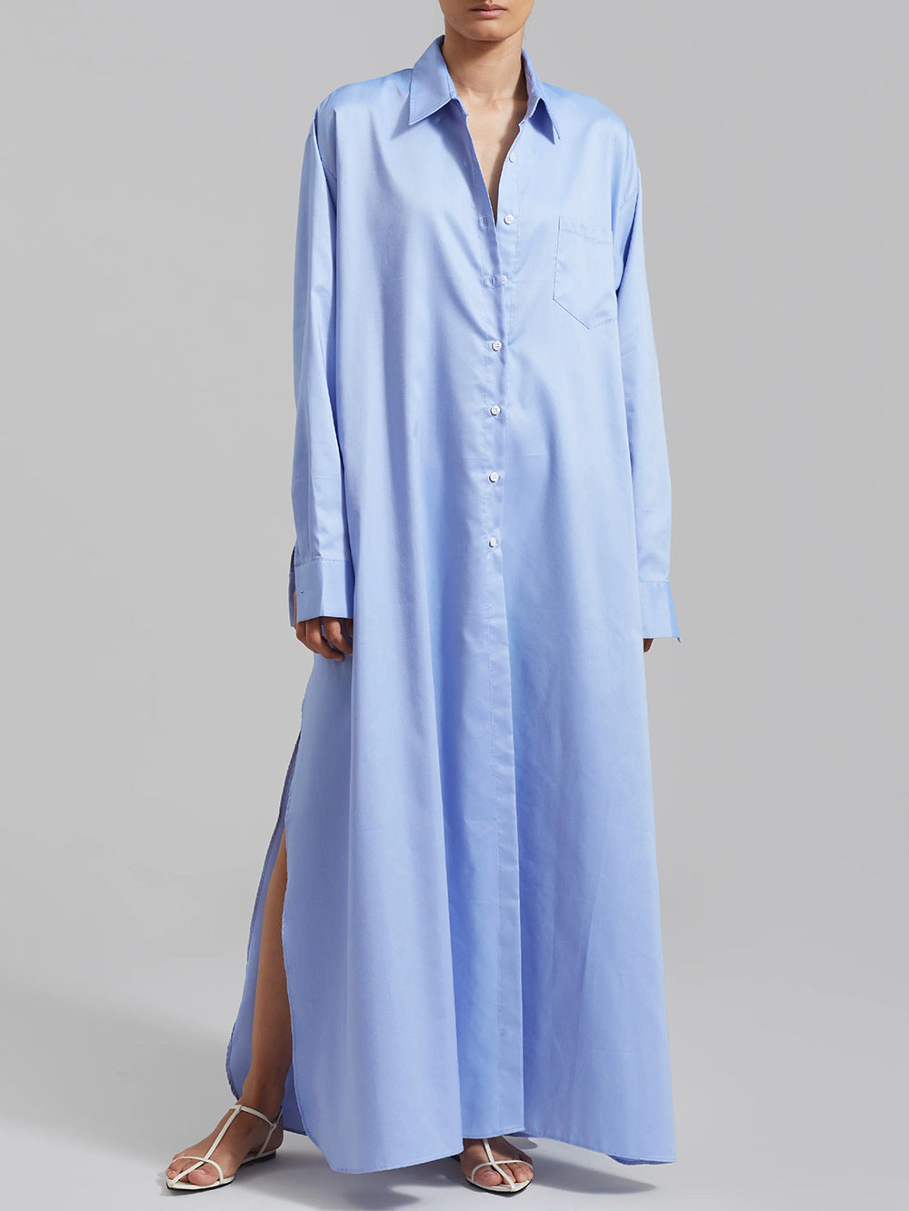 Spring And Summer Lapel Split Dress Women