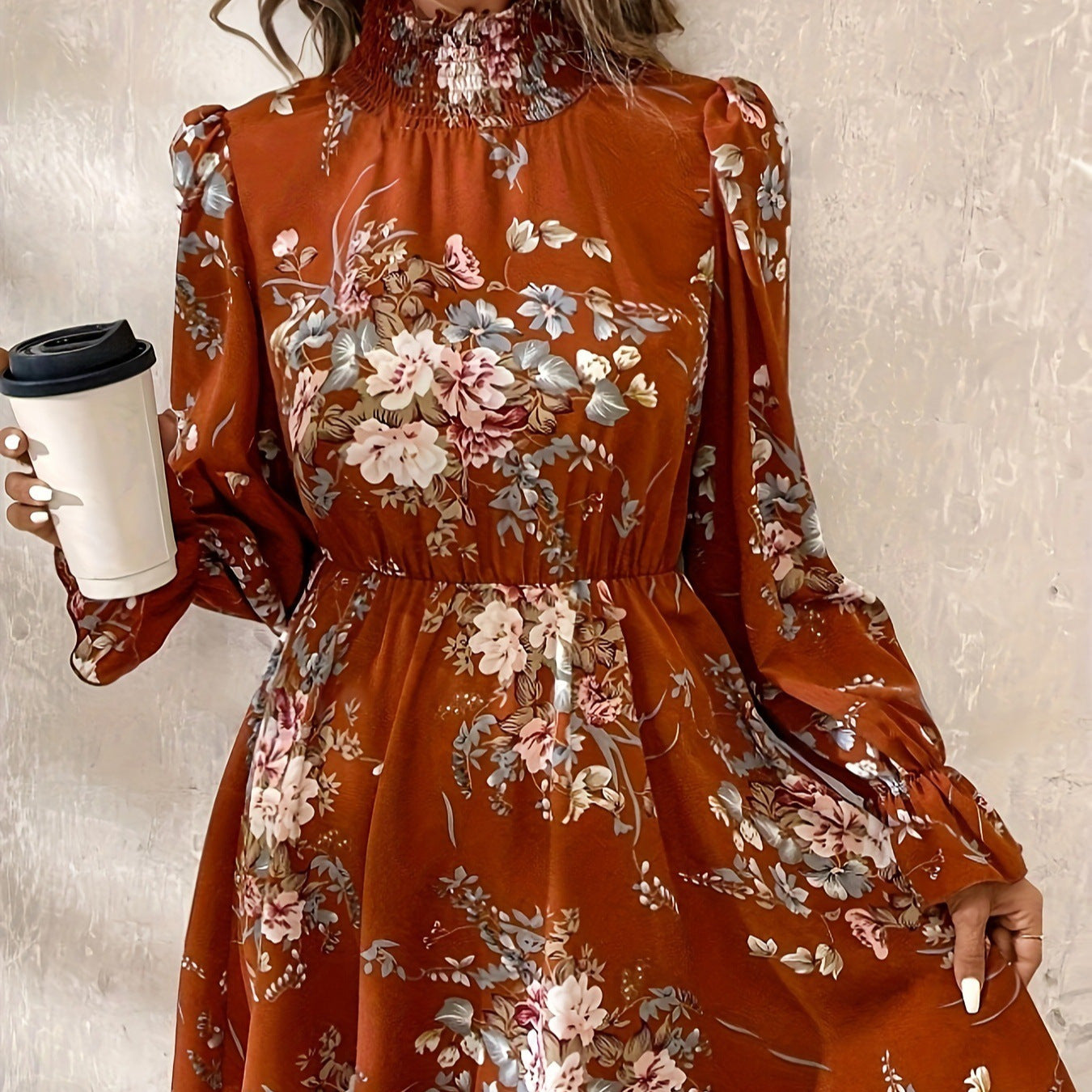 Chiffon Floral Ruffle Sleeve Dress Women by Glamytek