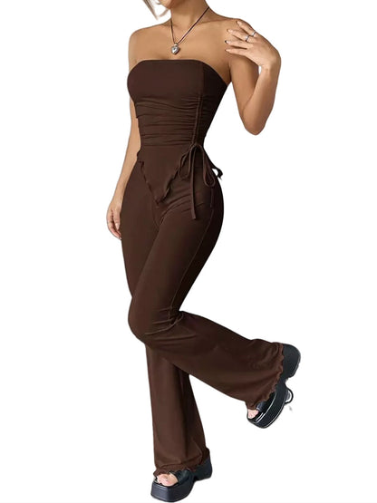 Ribboned top and wide-leg pants set