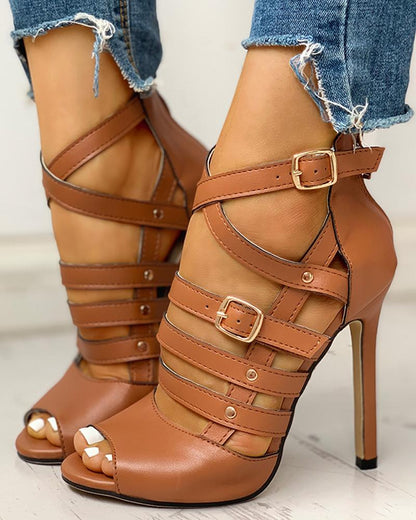 High-heeled riveted clasp high-heeled women's sandals