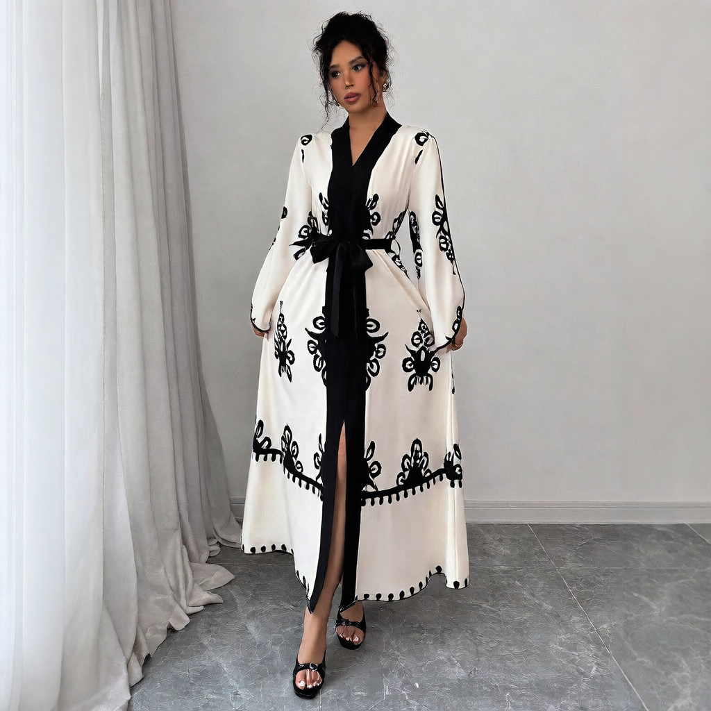 Contrasting-color beach-style printed buttoned dress