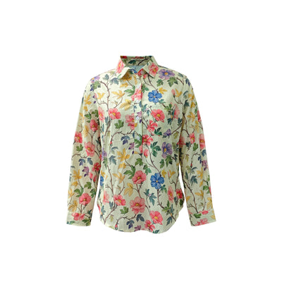 New Casual Printed Floral Button Polo Collar Top Shirt For Women by Glamytek
