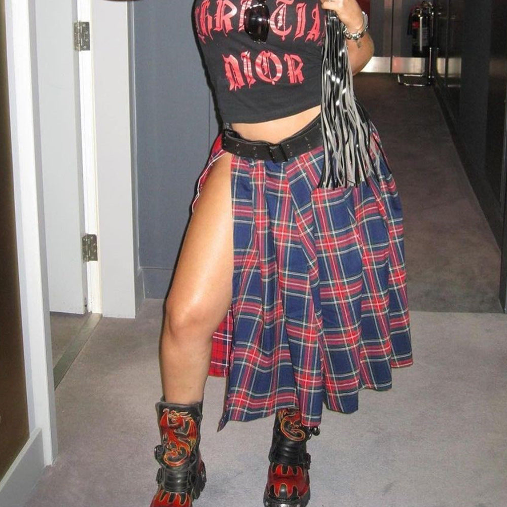 Punk Style Contrast Plaid Skirt by Glamytek