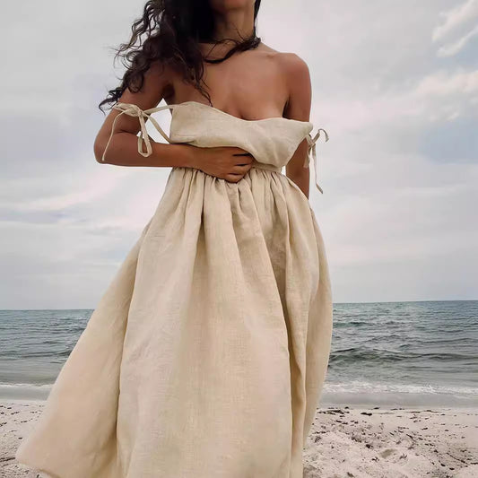 Elegant Linen Strappy Backless Long Dress