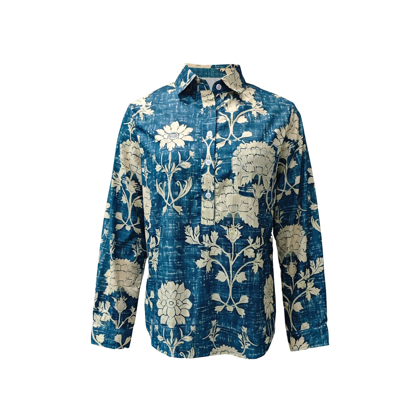 New Casual Printed Floral Button Polo Collar Top Shirt For Women by Glamytek