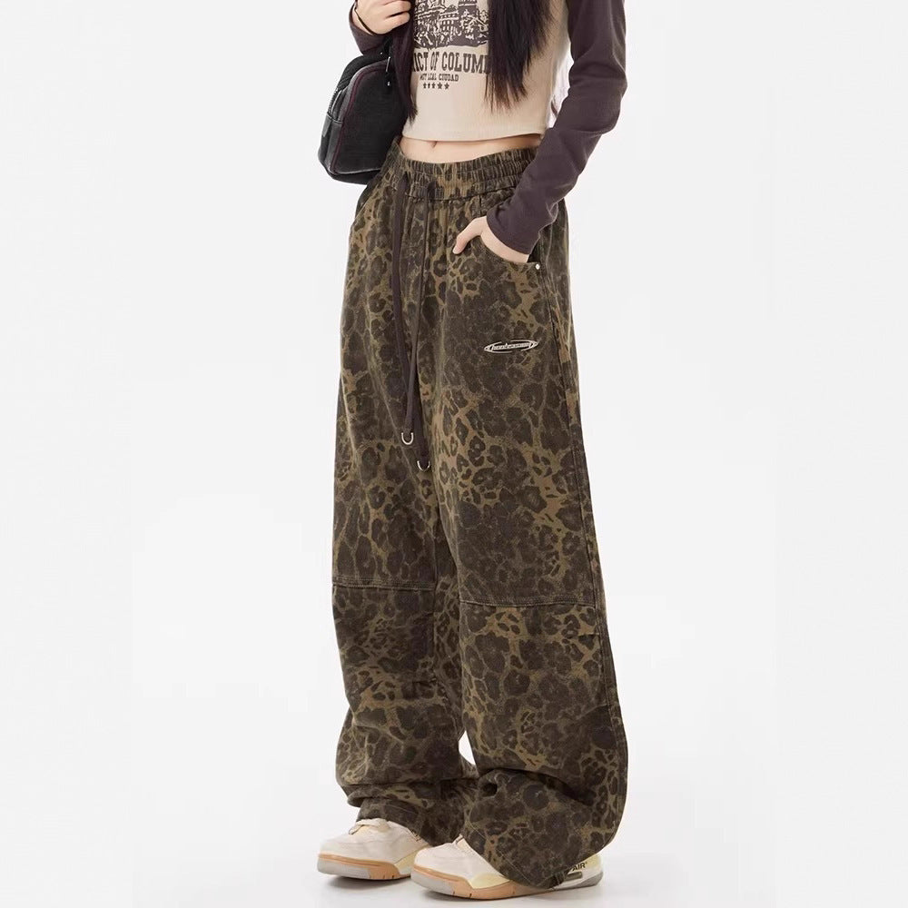 Leopard Print Women's Design Elastic Waist Loose Wide Leg Pants by Glamytek