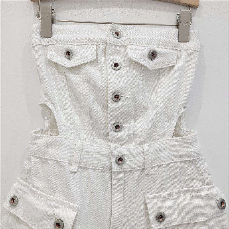 Button-Up Denim Shortalls