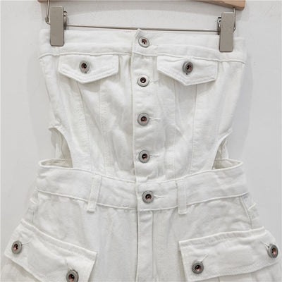 Button-Up Denim Shortalls