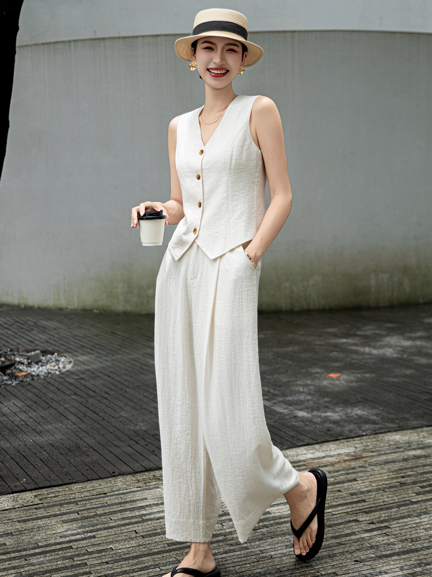 [Natural Fiber] Linen vest Vest Women's Summer 2025 Spring and Summer New arrival Elegant Sleeveless Waistcoat Vest