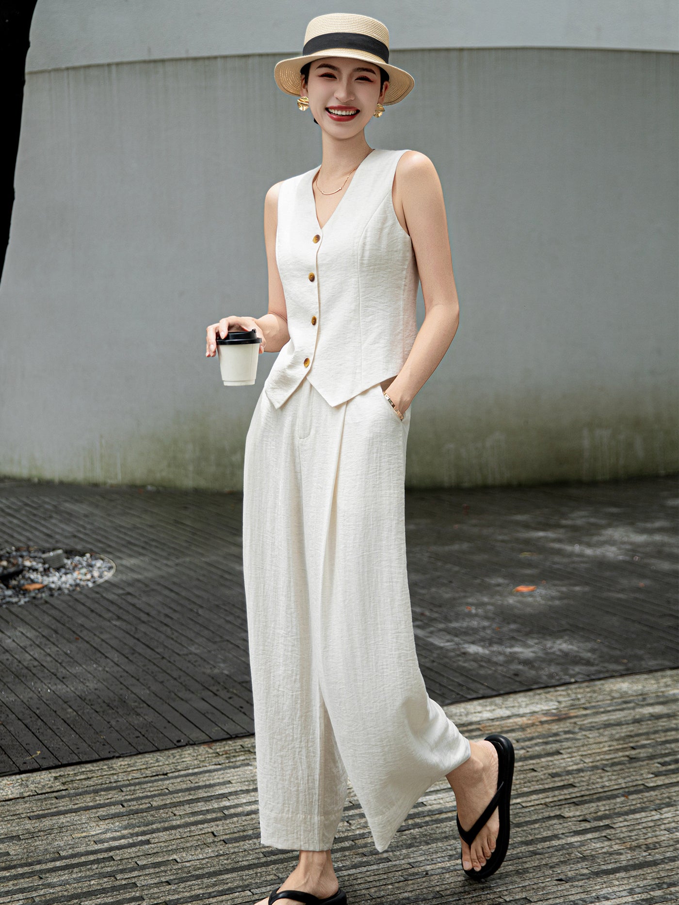 [Natural Fiber] Linen vest Vest Women's Summer 2025 Spring and Summer New arrival Elegant Sleeveless Waistcoat Vest by Glamytek