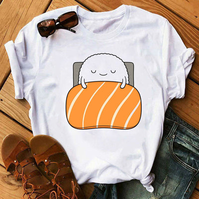 Summer Women Cute Sushi Hug Short Sleeve T-shirts by Glamytek