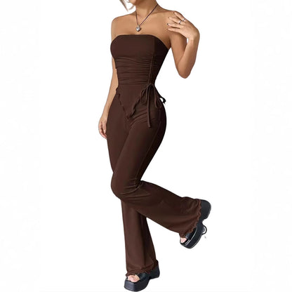 Ribboned top and wide-leg pants set