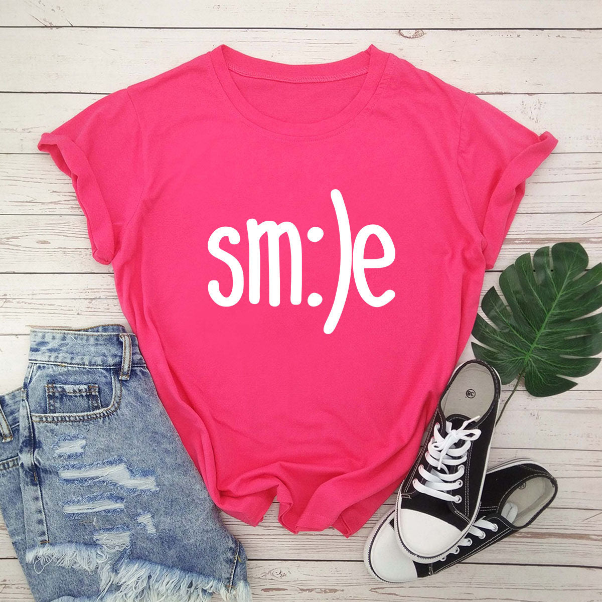 S-5XL Plus Size TShirt Women New Smile Letter Printed Shirt O Neck Short Sleeve Tees Summer Top 100%cotton Women's T-shirts by Glamytek
