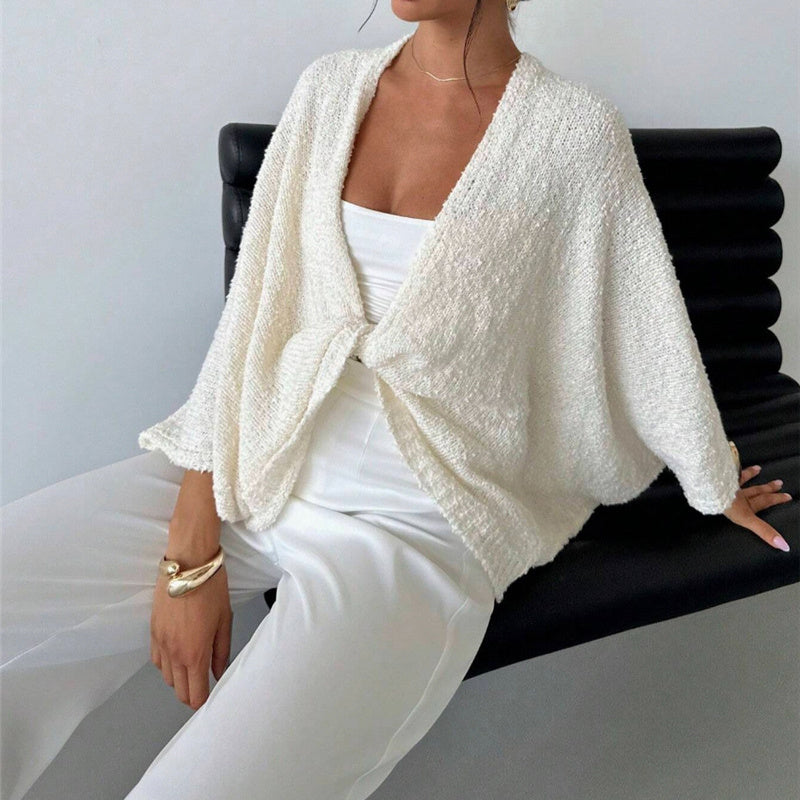 Women's Criss Cross Front Knit Sweater Long Sleeve Pullover, Loose Fit Twisted Design Fall Top by Glamytek