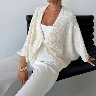 Women's Criss Cross Front Knit Sweater Long Sleeve Pullover, Loose Fit Twisted Design Fall Top by Glamytek