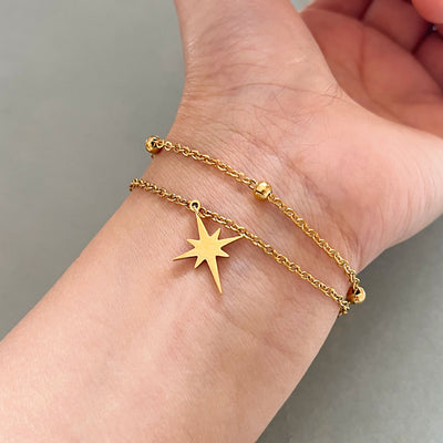 Double-Layer Stainless Steel Eight-Pointed Star Bracelet for Women