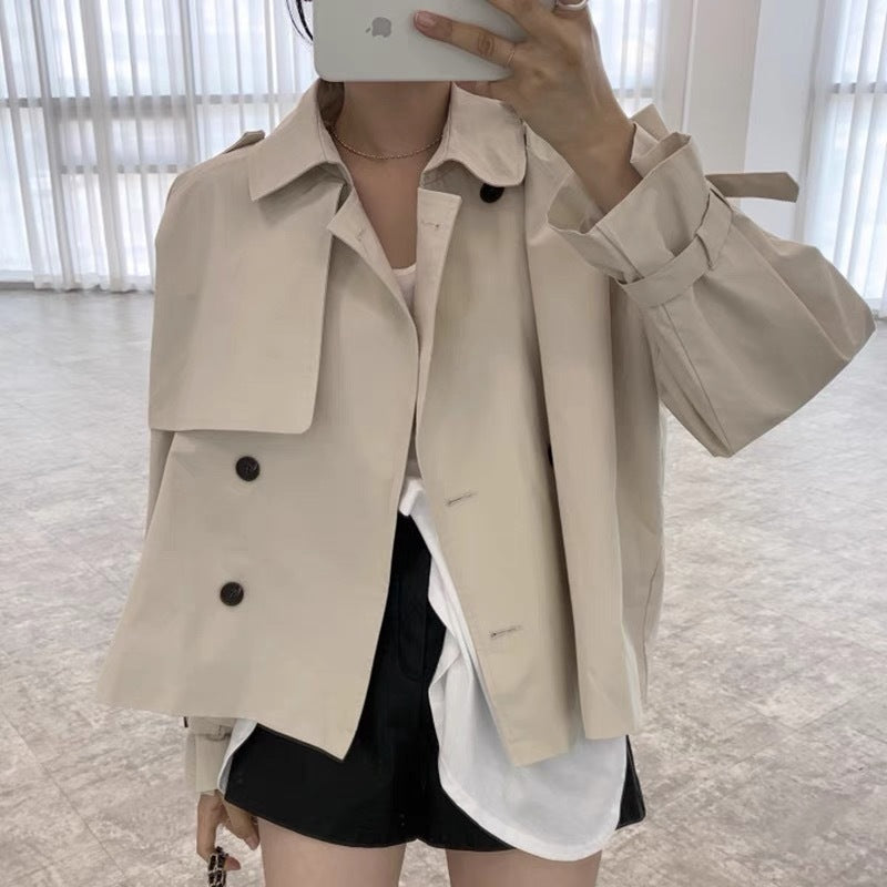 Fall South Lapel Double Breasted Loose Long Sleeve Tooling Style Coat by Glamytek
