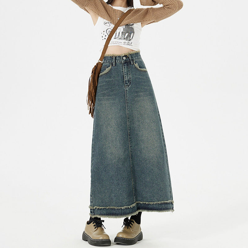 Retro Fashion Hip Denim Long Skirts Women by Glamytek