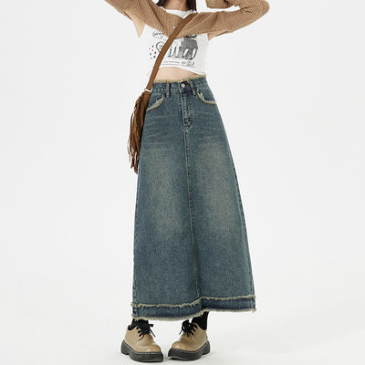 Retro Fashion Hip Denim Long Skirts Women by Glamytek