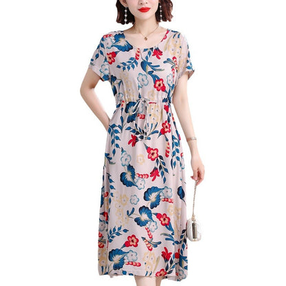 Cotton and silk dress for middle-aged summer
