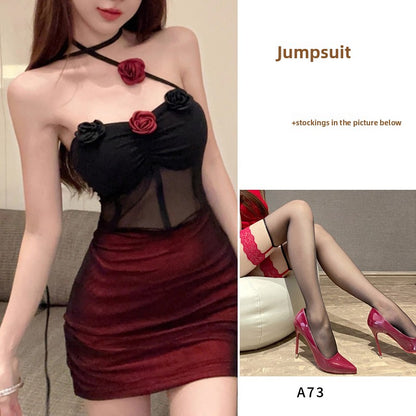 Dark style girl netted dress