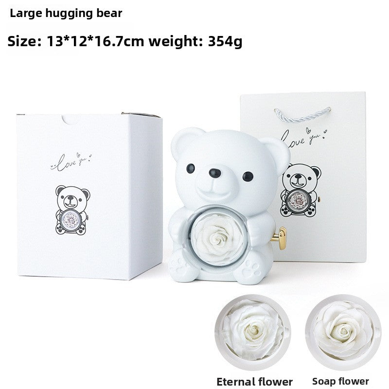 Hug Bear Flip Surprise Rose Flower Jewelry Box