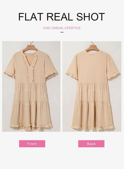 Womens Dresses Summer Spring V Neck Short Sleeve Casual A Line Flowy Swing Dress Mini Dress