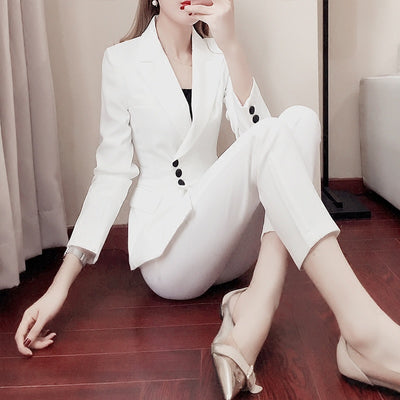 Women white Slim Pant Suits by Glamytek