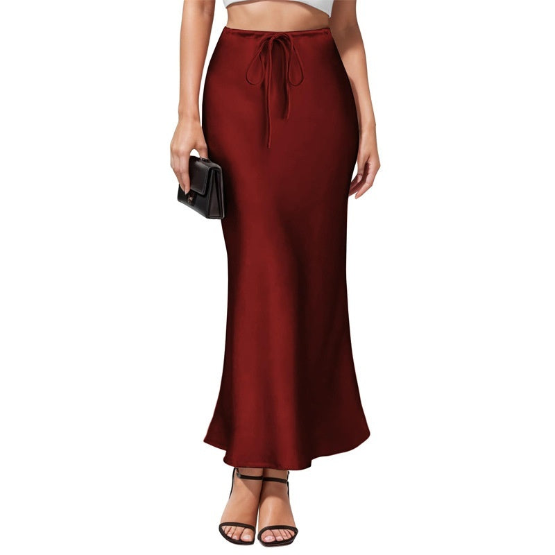 Intellectual Irregular Acetate Satin Skirt Elegant High Waist by Glamytek