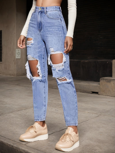 2025 Women's New Jeans, High Waist Piercing, Straight Fit, Casual Street Style, Fashionable And Versatile, Women's Wear by Glamytek