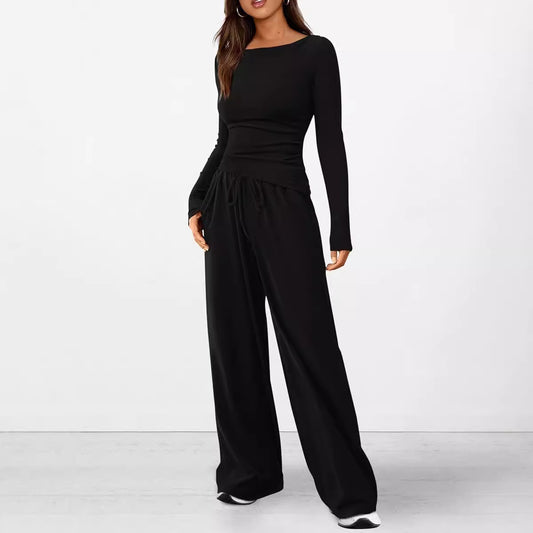 2024 Amazon Autumn Explosions Casual suit Asymmetric Long Sleeve T-shirt Wide Leg Pants Casual Sportswear