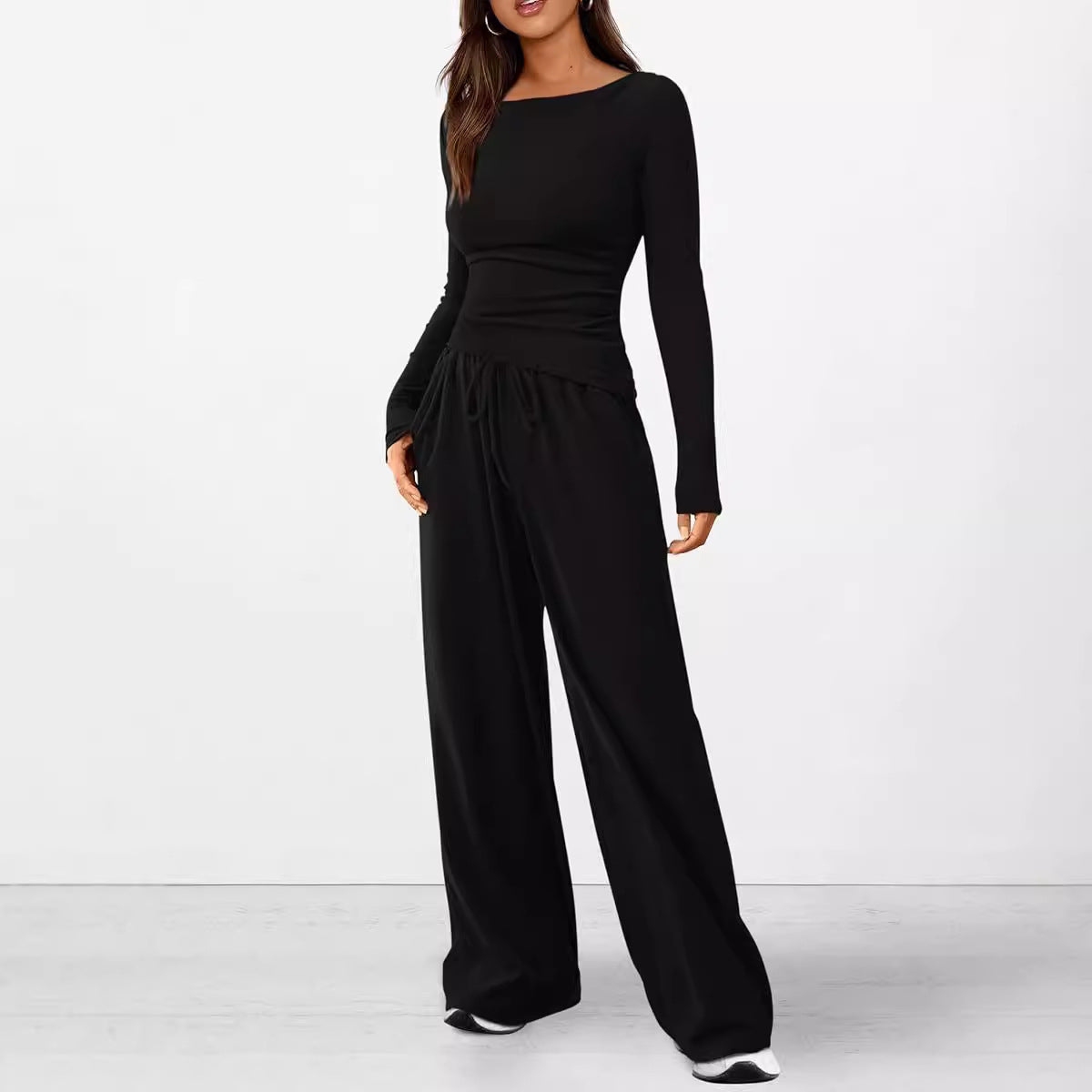 2024 Amazon Autumn Explosions Casual suit Asymmetric Long Sleeve T-shirt Wide Leg Pants Casual Sportswear by Glamytek