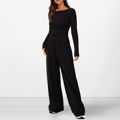 2024 Amazon Autumn Explosions Casual suit Asymmetric Long Sleeve T-shirt Wide Leg Pants Casual Sportswear by Glamytek