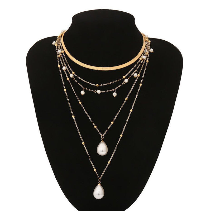 Layered Lotus Pendant Necklace with Geometric Blade Chain