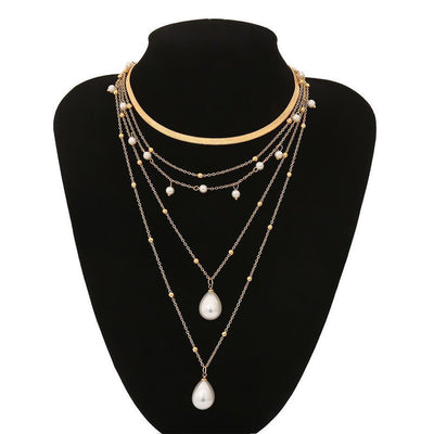 Layered Lotus Pendant Necklace with Geometric Blade Chain