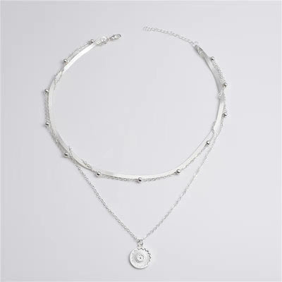 Layered Lotus Pendant Necklace with Geometric Blade Chain