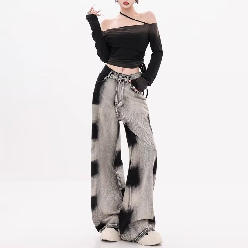 American Retro Gradient Tie-dyed Jeans Women by Glamytek