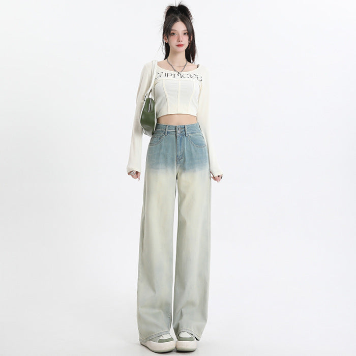 Gradient Design Straight-leg Pants Wide Leg Women's Clothing by Glamytek