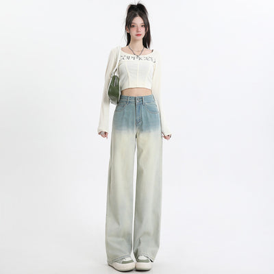Gradient Design Straight-leg Pants Wide Leg Women's Clothing by Glamytek