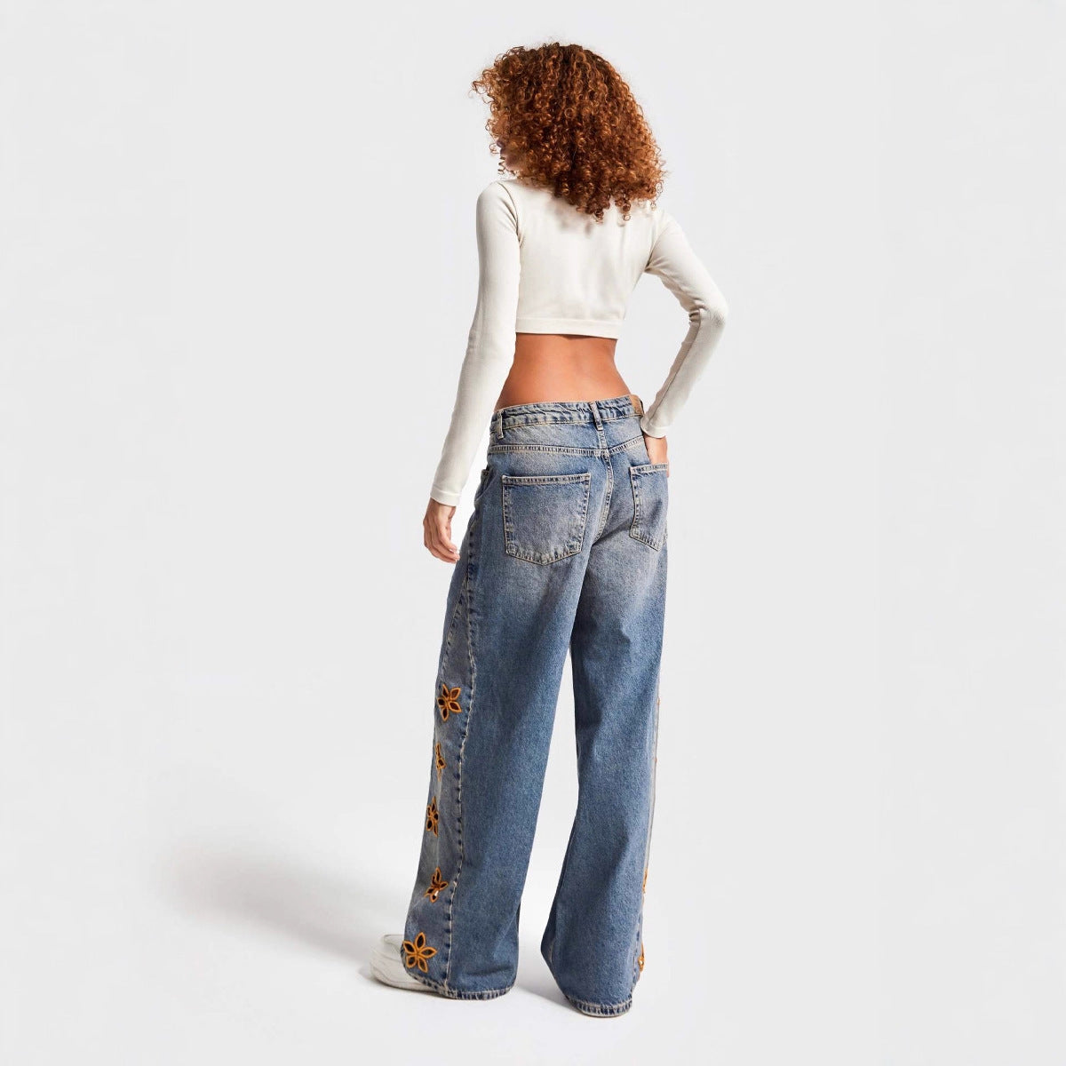 Women's Casual And Relaxed Embroidered High Waist Loose Jeans by Glamytek