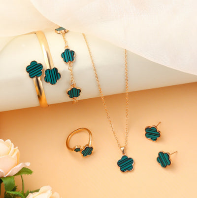 Five Leaf Clover Necklace Ring Earrings for Women