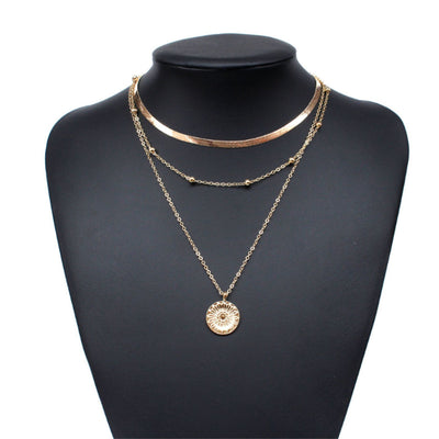 Layered Lotus Pendant Necklace with Geometric Blade Chain