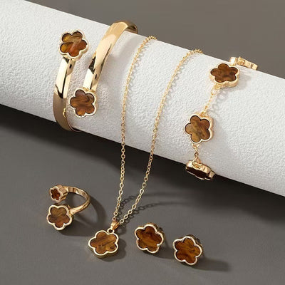 Five Leaf Clover Necklace Ring Earrings for Women