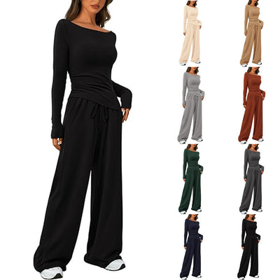 2024 Amazon Autumn Explosions Casual suit Asymmetric Long Sleeve T-shirt Wide Leg Pants Casual Sportswear by Glamytek