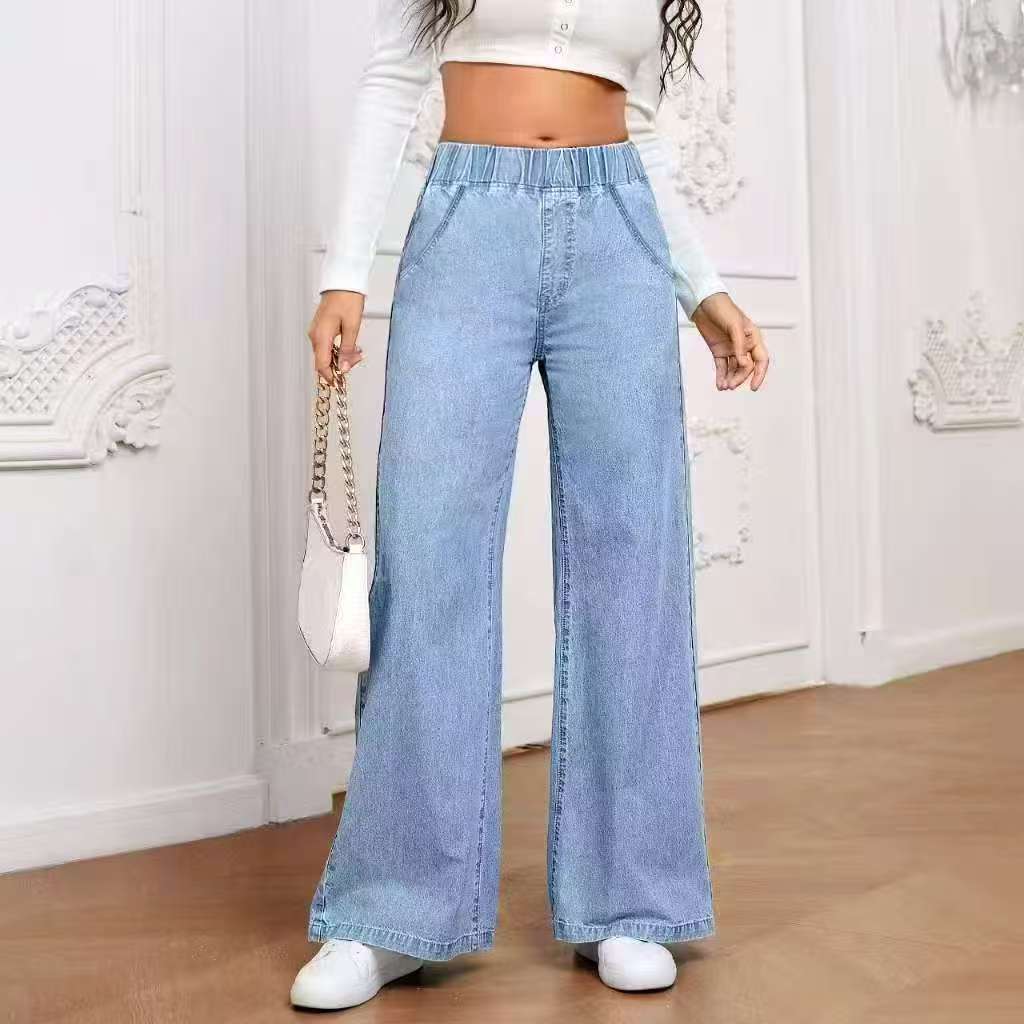 Wide-leg Plus Size Light Blue Washed Straight by Glamytek