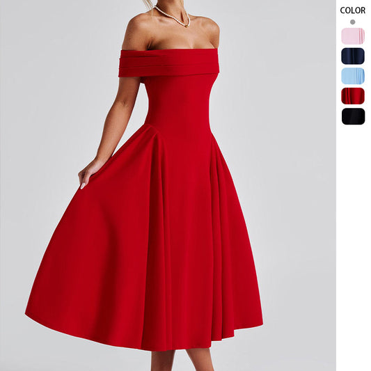A one-neck backless solid-color strapless dress for women