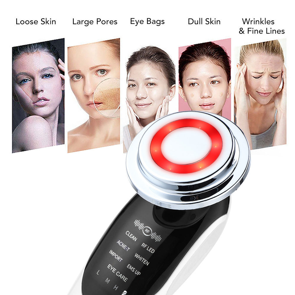 7-in-1 Facial Massager EMS Micro-current Color Light Vibration LED Beauty Purifying Introducer Skin Care Beauty Device by Glamytek